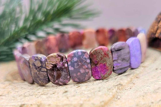 Genuine Nature Sugilite Oblong Tiles Rainbow Beads Bracelet