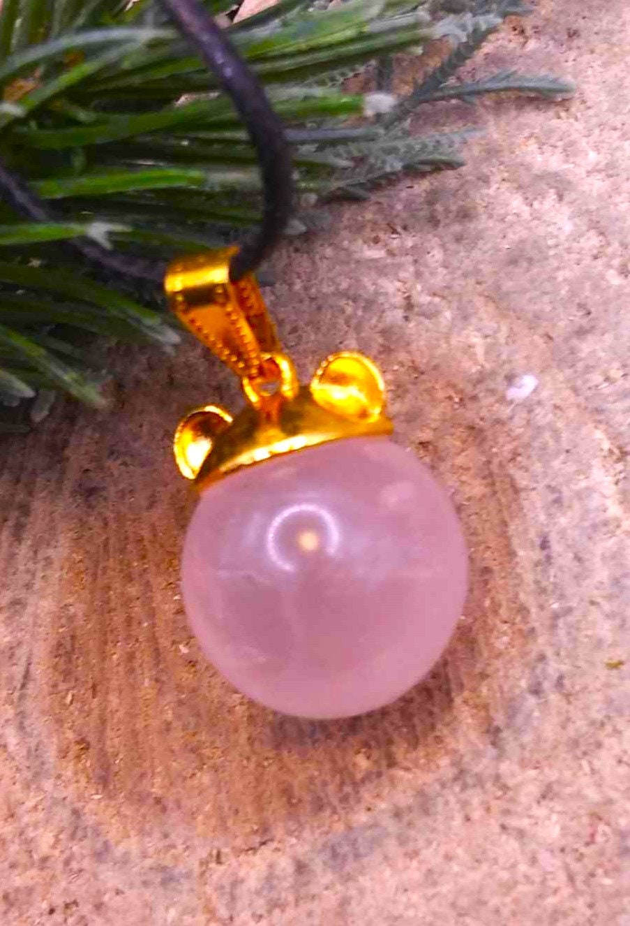 Cute Nature Rose Quartz Sphere Gold Bear Head Pendant Necklace