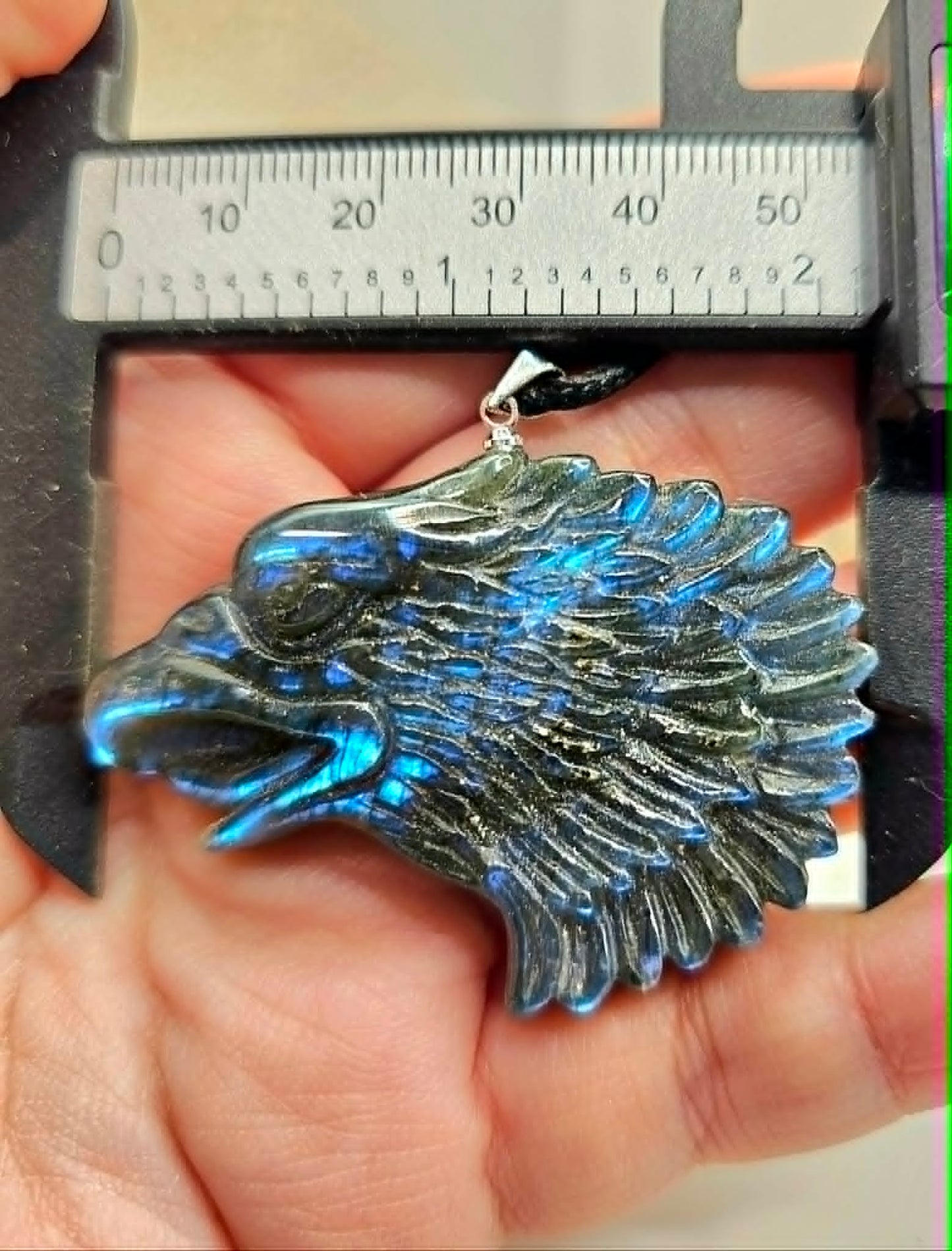 Labradorite flashy eagle head pendant necklace lifestyle view — My Aura Gemstones