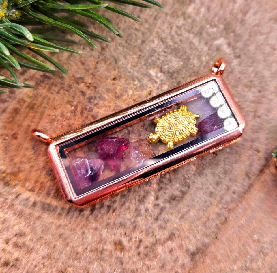 Nature Ruby Super Seven Stone & Blessing Turtle Floating Locket Pendant