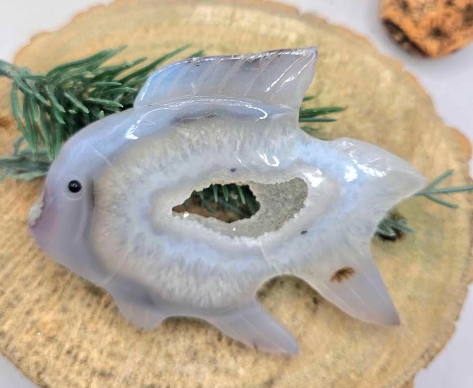 Nature Druzy Agate Hand Carved 4" Fish Figure