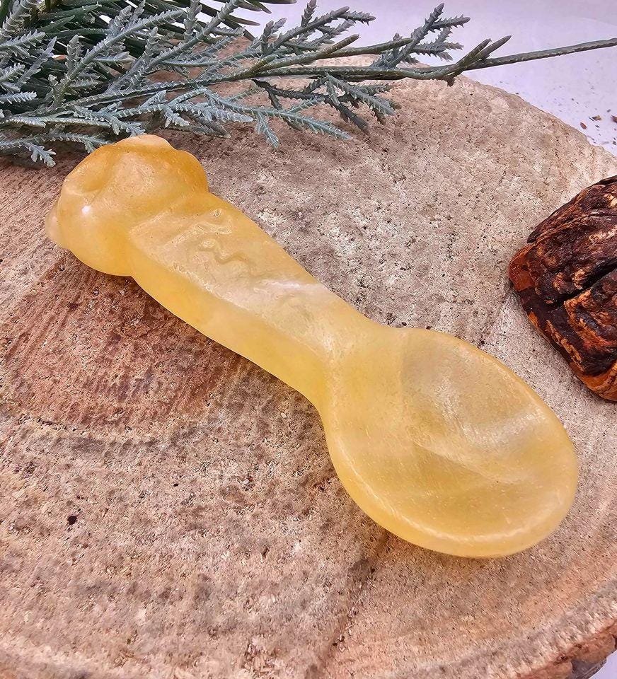 Nature Yellow Quartz Hand Carved Panda 3.2" Spoon.