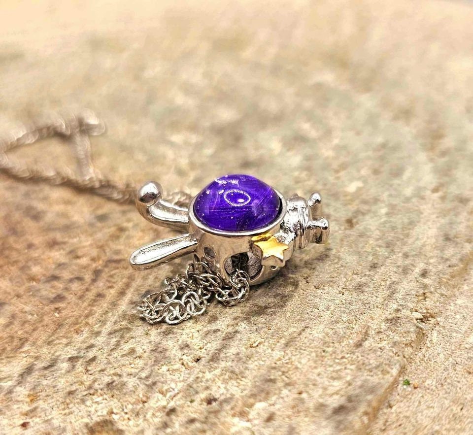 Nature Purple Meteorite Gibeon Bunny Astronaut S925 Pendant Necklace
