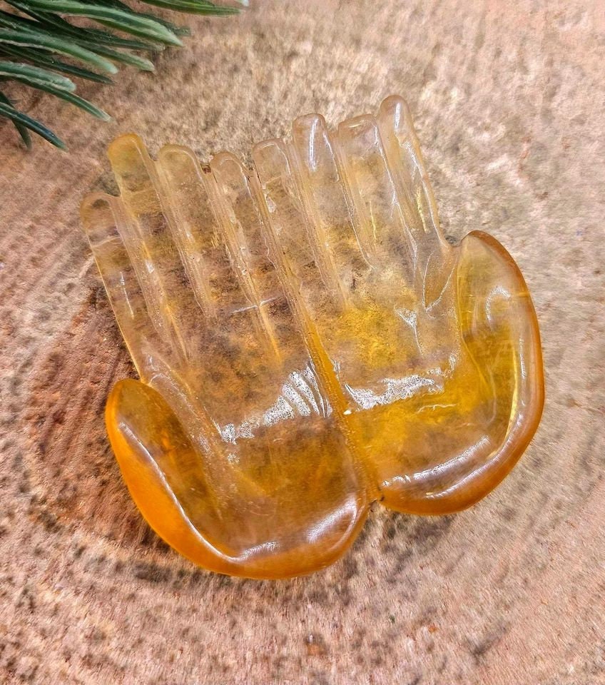Unique Nature Yellow Fluorite Hand Carved Giving Hand Decor Dish