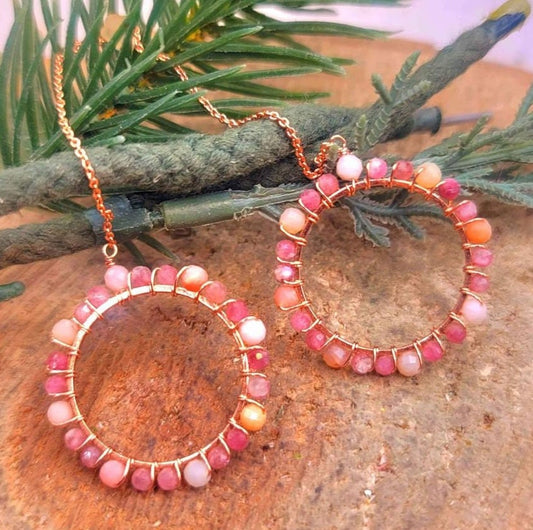Beautiful Nature Pink Plum Blossom Tourmaline Faced S925 Threader Earrings
