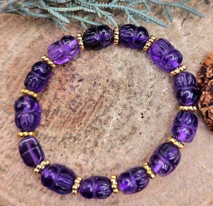 Rare Nature Amethyst Hand Carved Rabbit Beads Bracelet