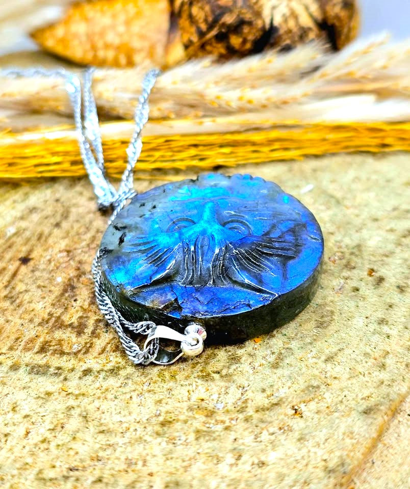 Cat face pendant necklace worn on neck — My Aura Gemstones