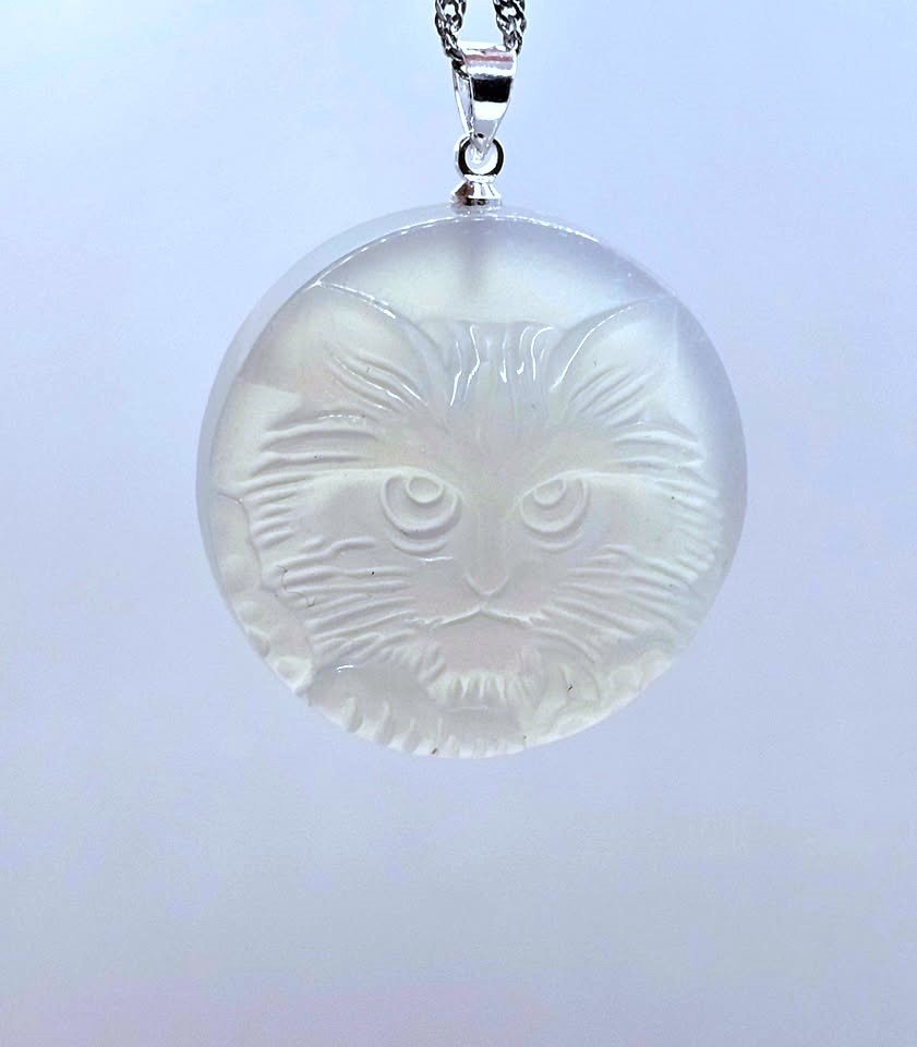 Cat face stone pendant necklace, side angle — My Aura Gemstones