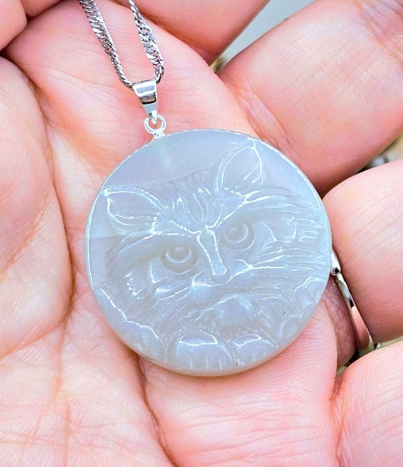 Labradorite cat face pendant necklace with crystal chain — My Aura Gemstones