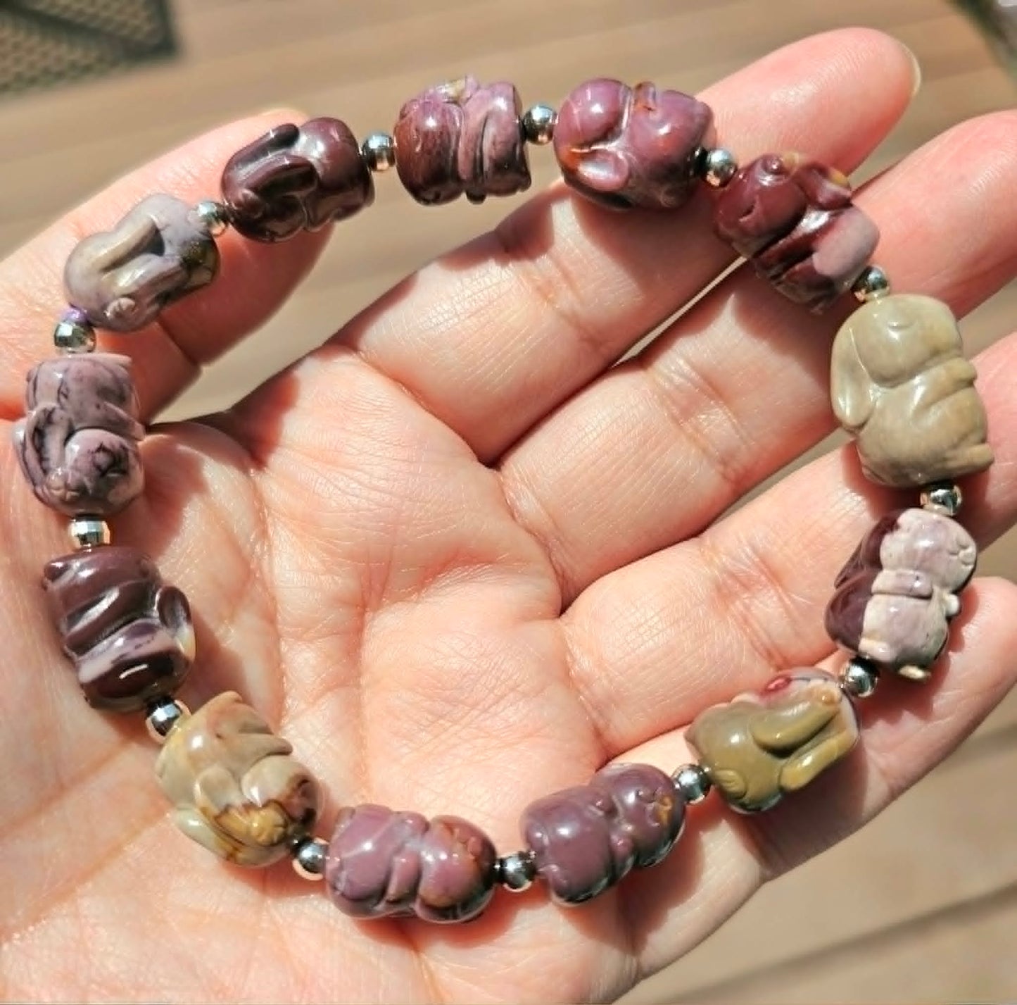 Natural Alashan Agate Hand‑Carved Rabbit Bracelet | Cute Gemstone Beads | Healing & Protective Crystal Jewelry