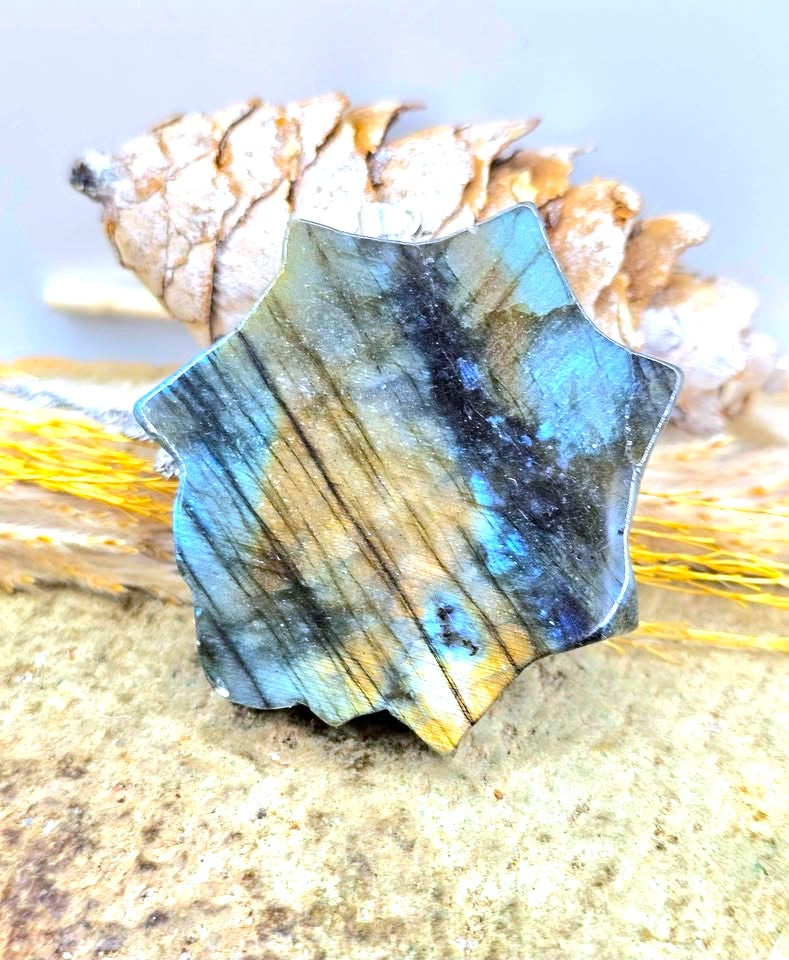 Labradorite carved spider web pendant necklace, view 6 — My Aura Gemstones