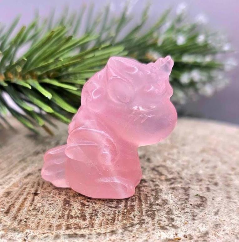Nature Rose Quartz Hand Carved 2" Sleeping Unicorn Figure