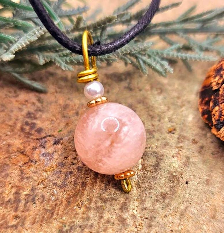 Nature  Morganite Big Round Bead Pendant Necklace
