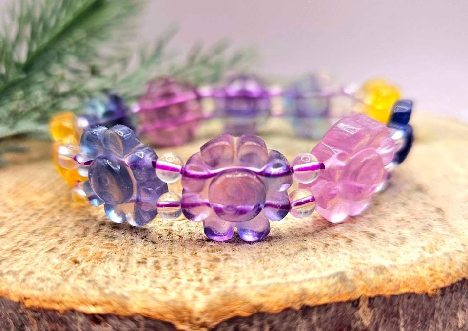 Beautiful Nature Rainbow Fluorite Happy Sunflower Bracelet