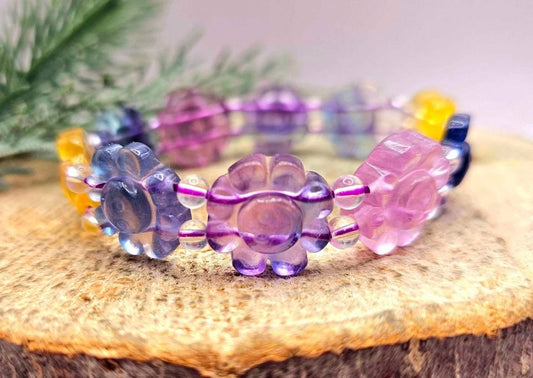 Beautiful Nature Rainbow Fluorite Happy Sunflower Bracelet
