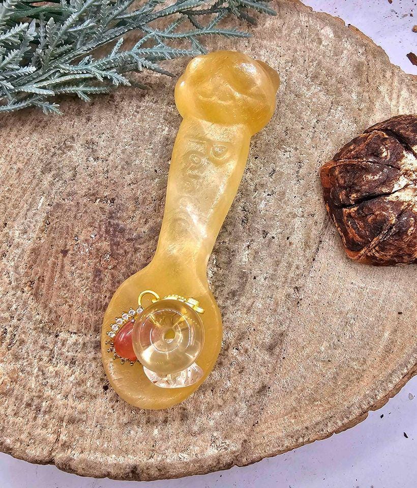 Nature Yellow Quartz Hand Carved Panda 3.2" Spoon.