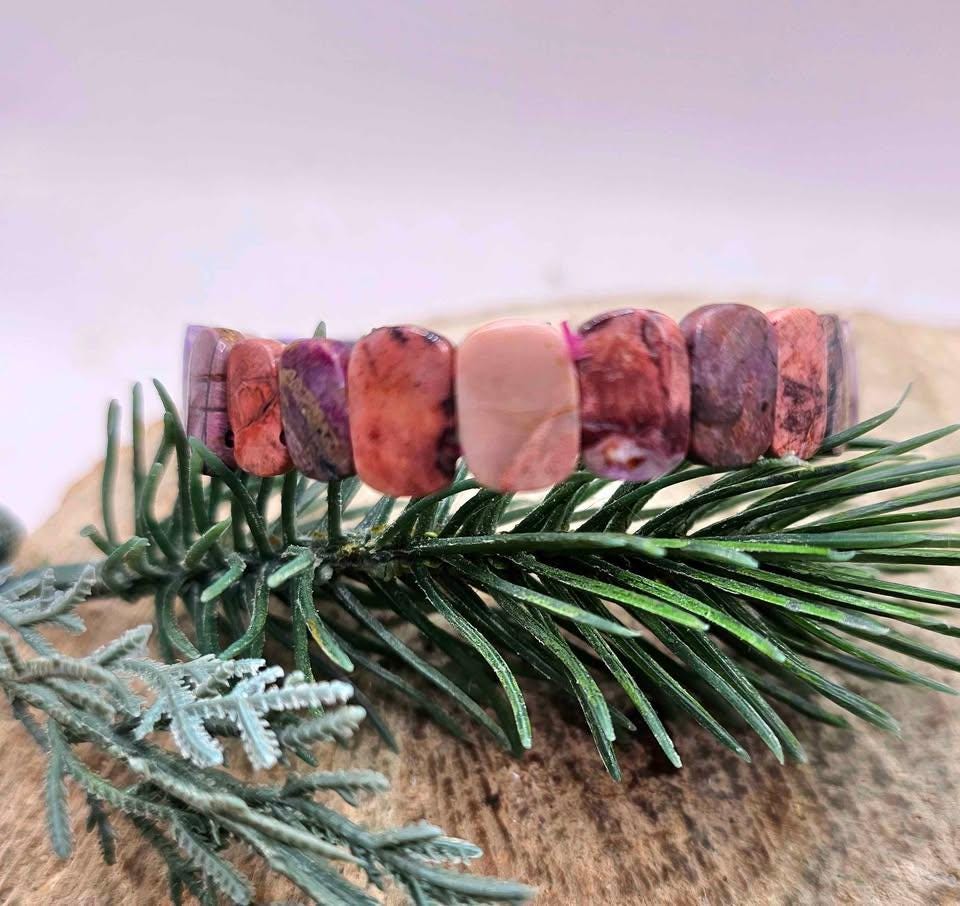 Genuine Nature Sugilite Oblong Tiles Rainbow Beads Bracelet