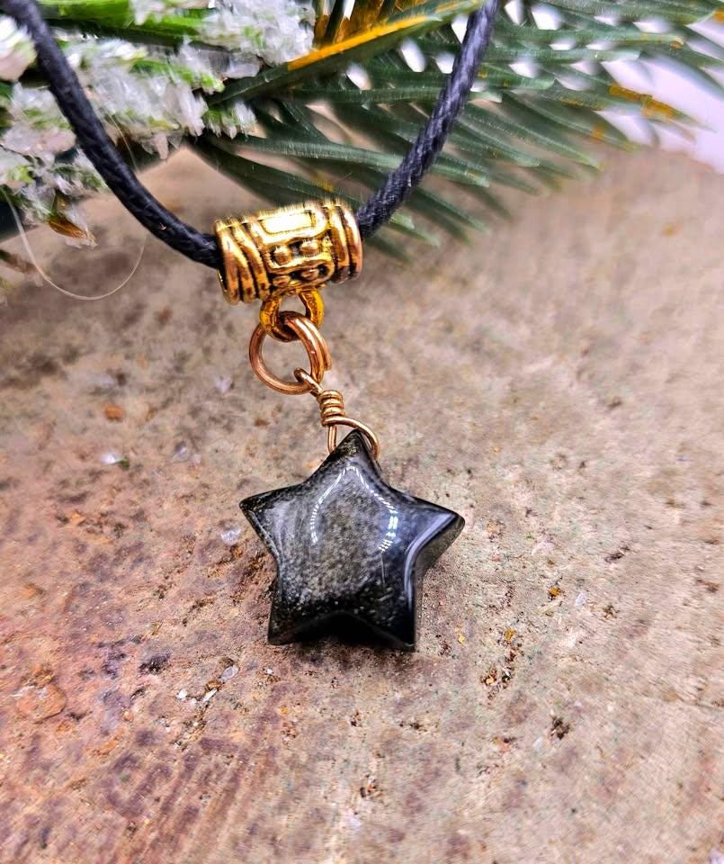 Nature Gold Obsidian Flashy Star Pendant Necklace