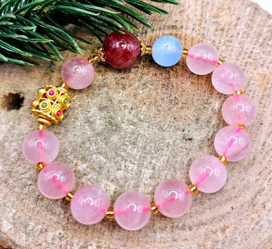 Beautiful Mixed Nature Crystals Tourmaline Blessing Charm Wheel Bracelet