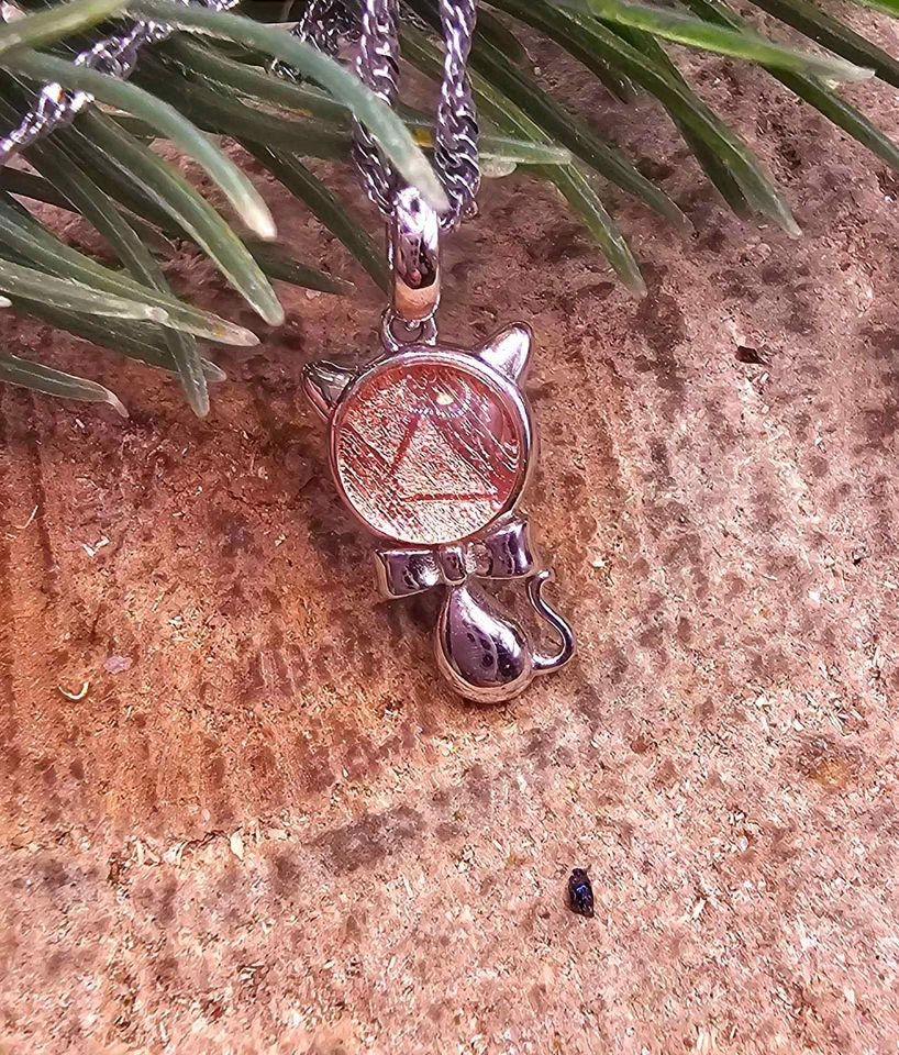 Genuine Nature Rose Gold Gibeon Meteorite Cute Cat S925 Silver Pendant Necklace