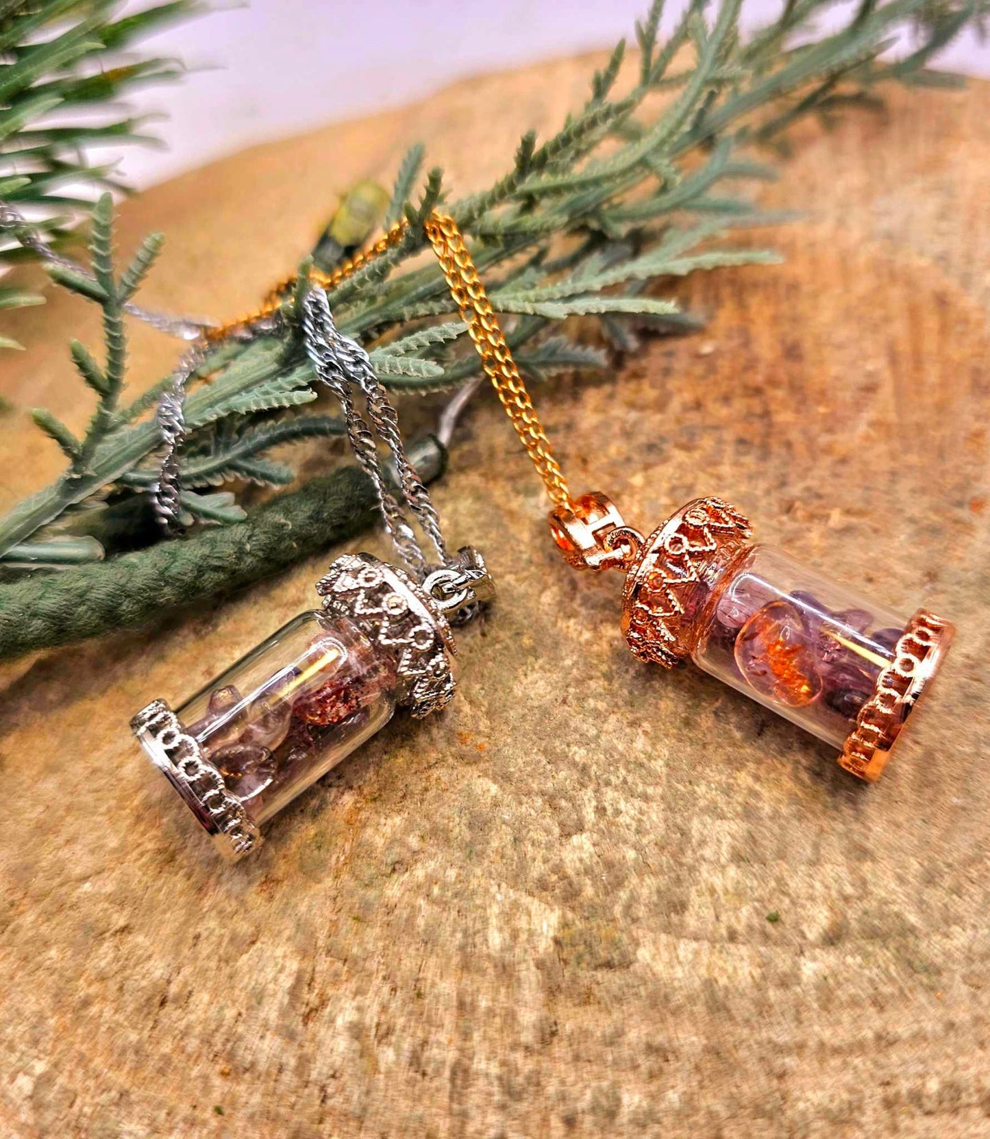 Floating Nature Super Seven Crystals Filled Bottle Pendant Necklace