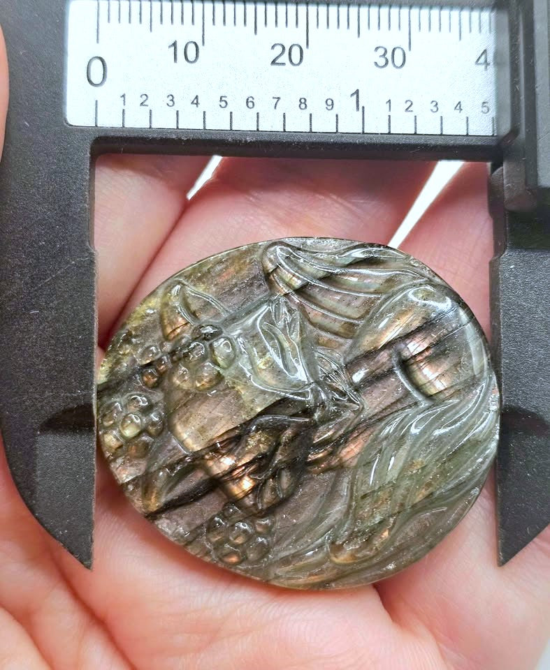 Labradorite nine-tailed fox pendant necklace, carved kitsune gemstone jewelry — My Aura Gemstones