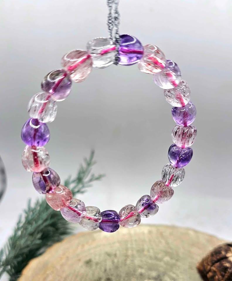 Rare Nature Super Seven Crystal 3D Strawberry Beads Bracelet