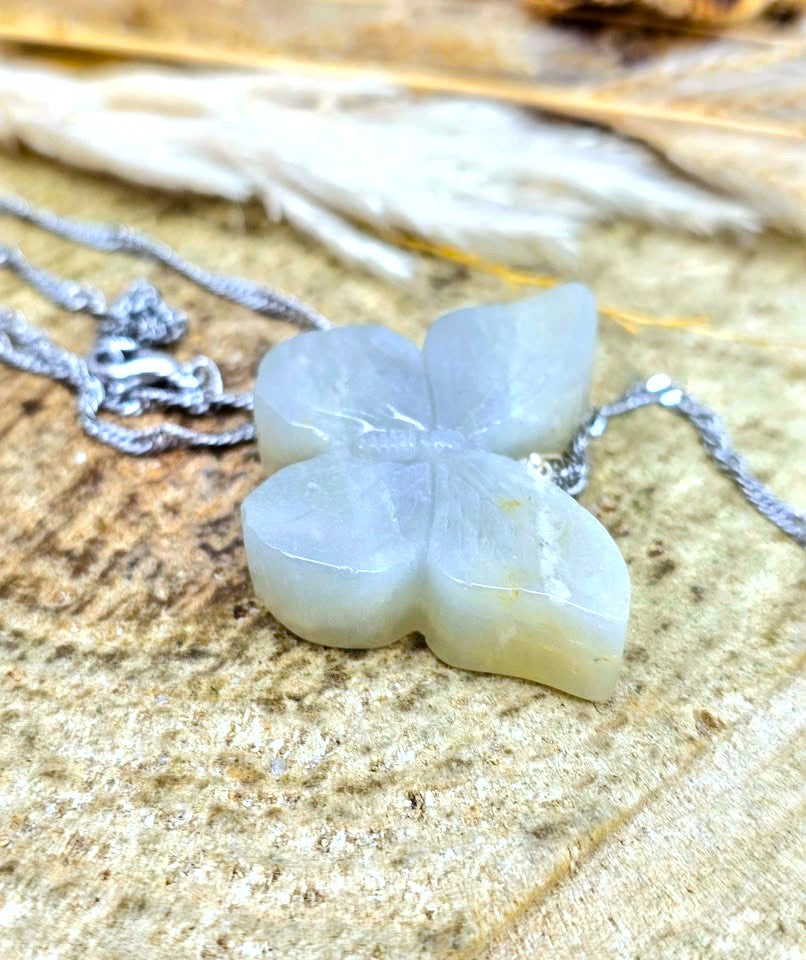 Labradorite butterfly pendant showing flash and color play — My Aura Gemstones