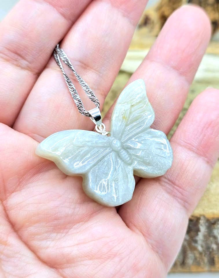 Butterfly pendant necklace measured to show 1.3 inch size — My Aura Gemstones
