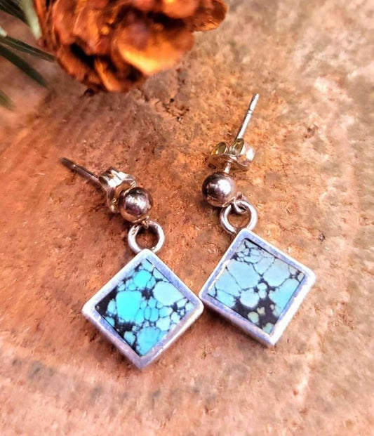 Beautiful Nature Turquoise Square Sterling Silver Earring