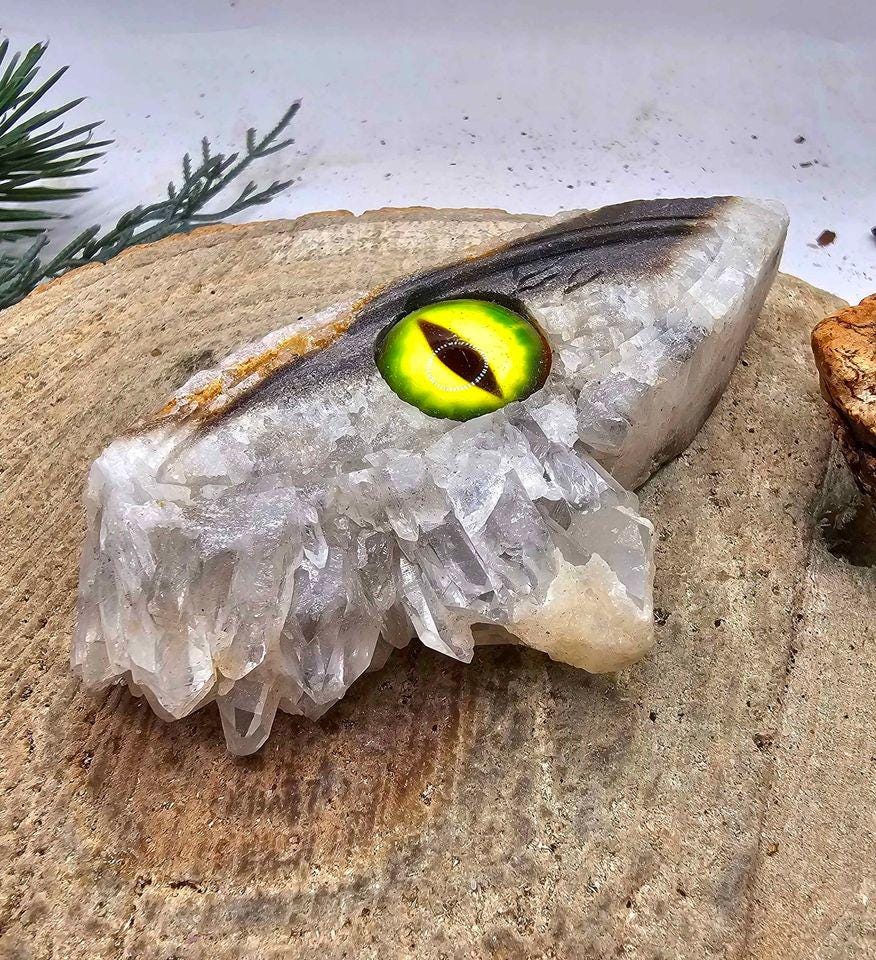 Nature Crystal Cluster Hand Carved Dragon Eye Decor Figure
