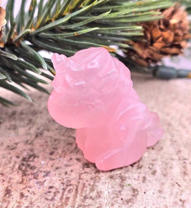 Nature Rose Quartz Hand Carved 2" Sleeping Unicorn Figure