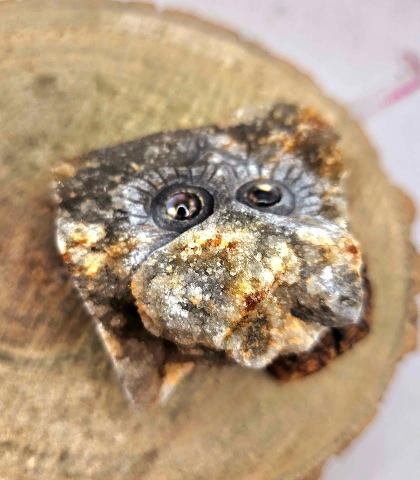 Nature Crystal Cluster Hand Carved Owl Decor Figure