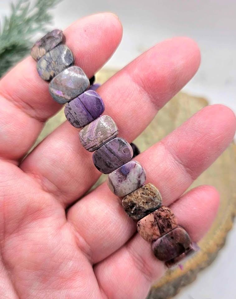 Genuine Nature Sugilite Oblong Tiles Rainbow Beads Bracelet