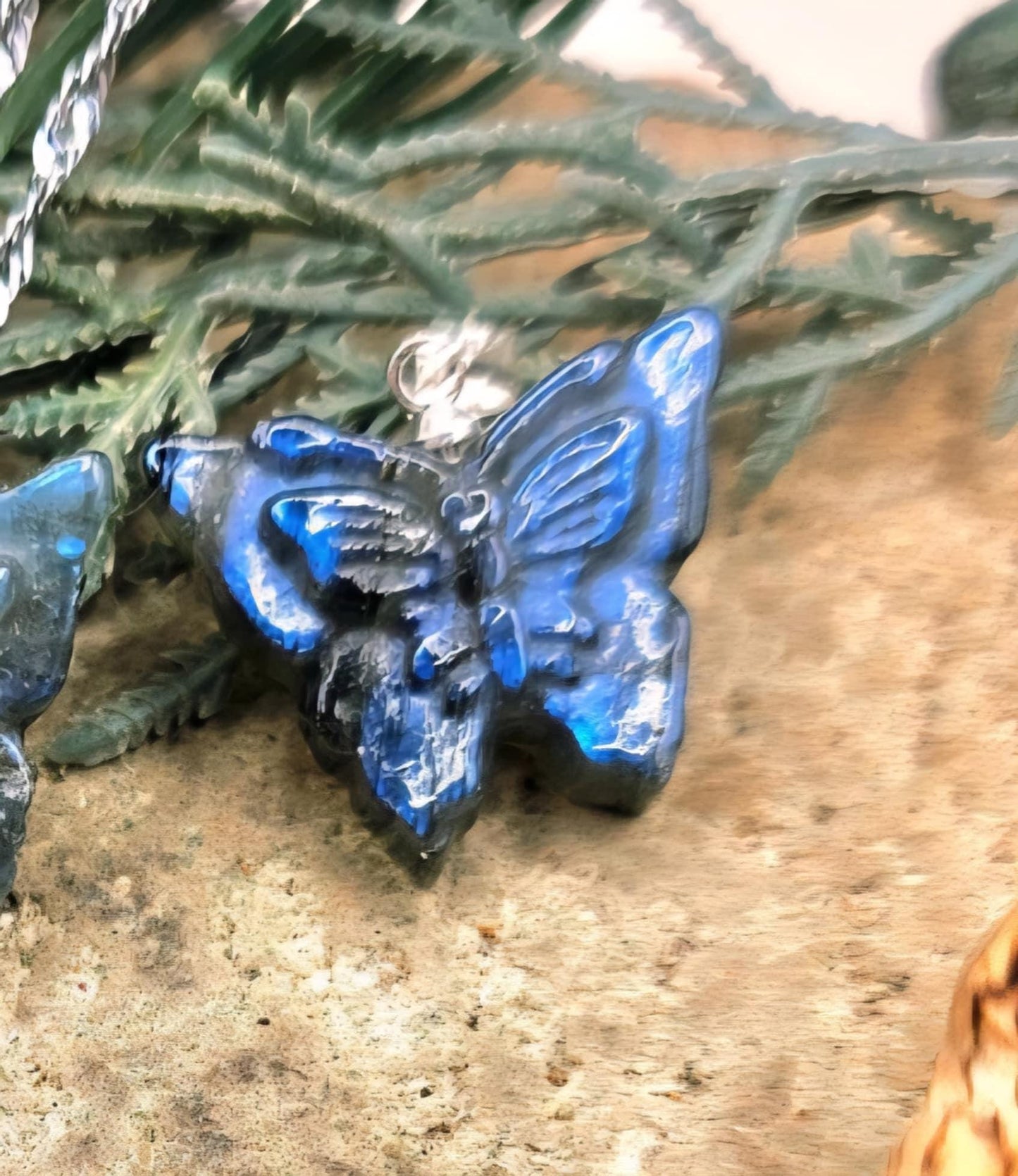 Nature Labradorite Flashy Butterfly Pendant Necklace