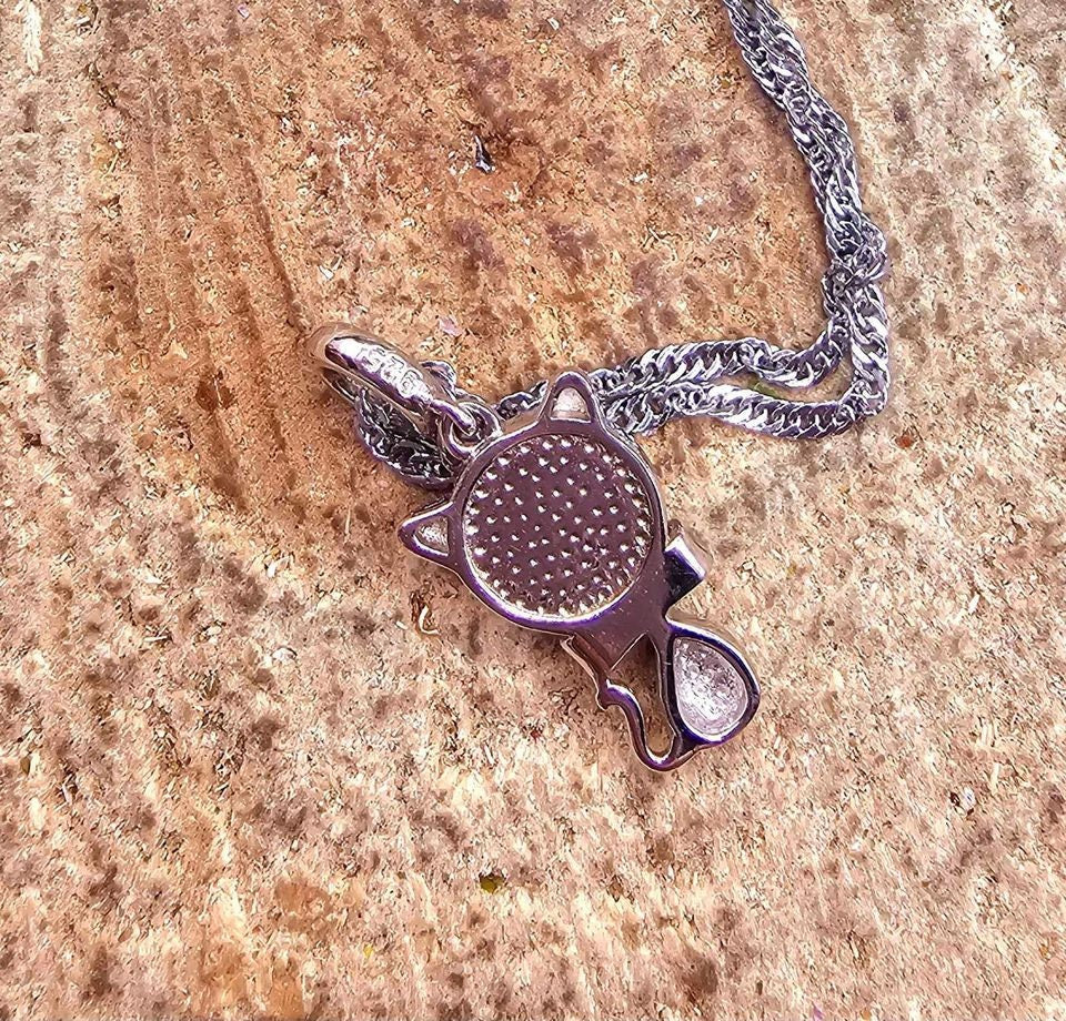 Genuine Nature Rose Gold Gibeon Meteorite Cute Cat S925 Silver Pendant Necklace