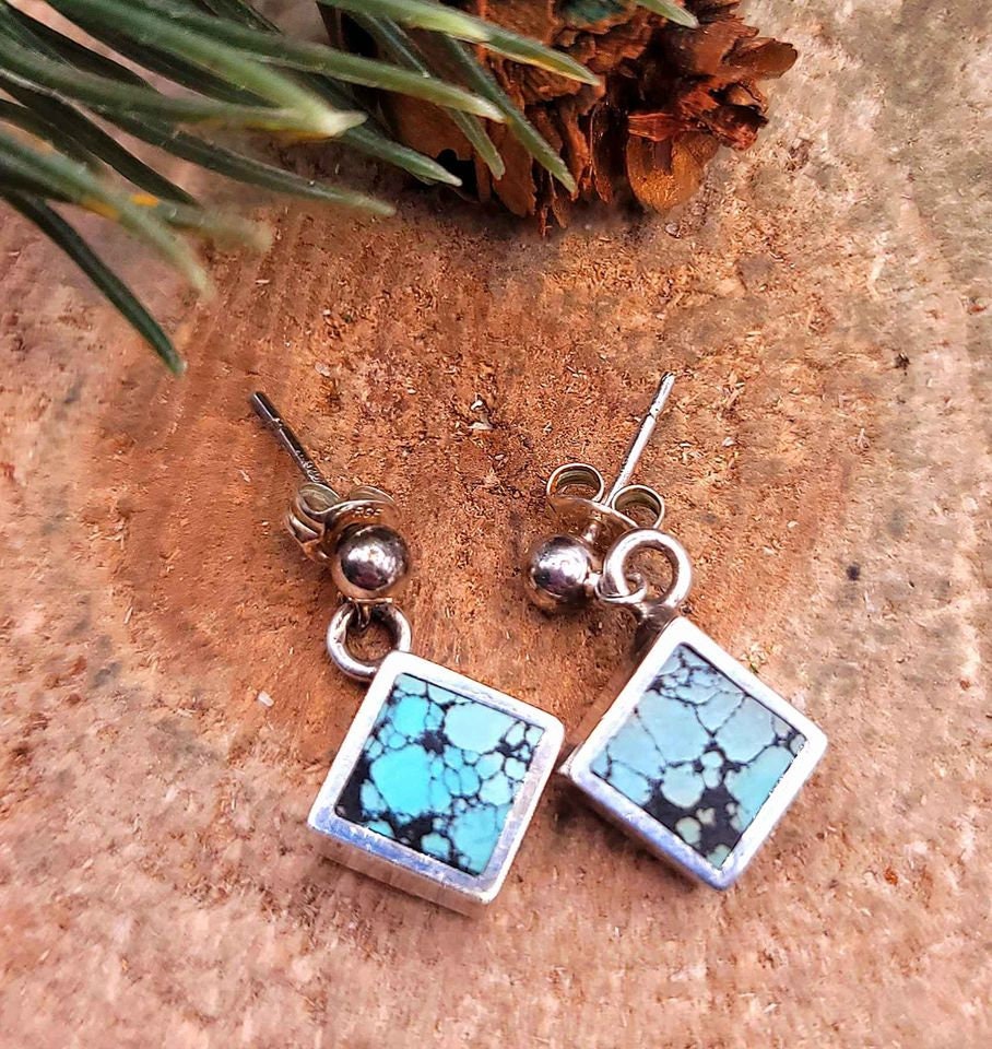 Beautiful Nature Turquoise Square Sterling Silver Earring