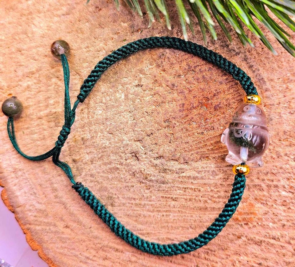 Cute Nature Phantom Hand Carved Penguin Green Knitted Adjustable Bracelet