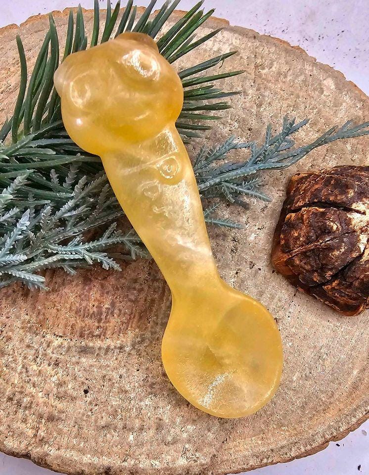 Nature Yellow Quartz Hand Carved Panda 3.2" Spoon.
