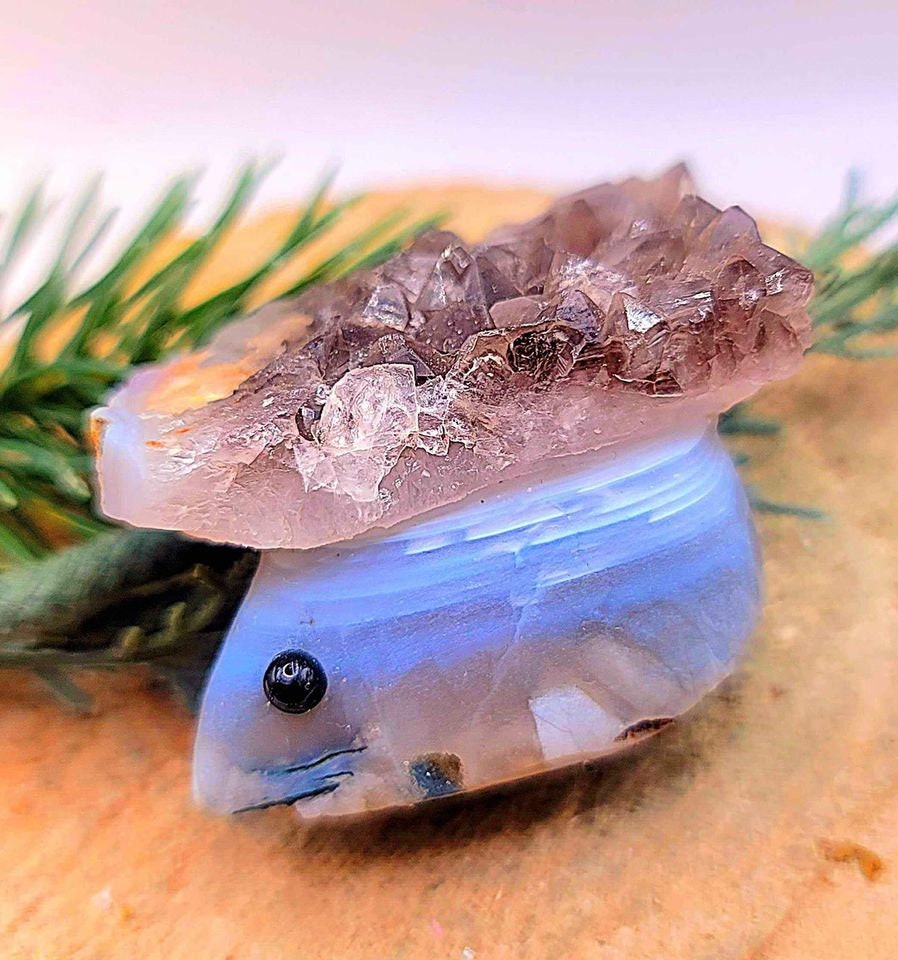 Adorable Nature Smoky Cluster Hand Carved Druzy Mouse Decor Figure