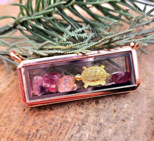 Nature Ruby Super Seven Stone & Blessing Turtle Floating Locket Pendant