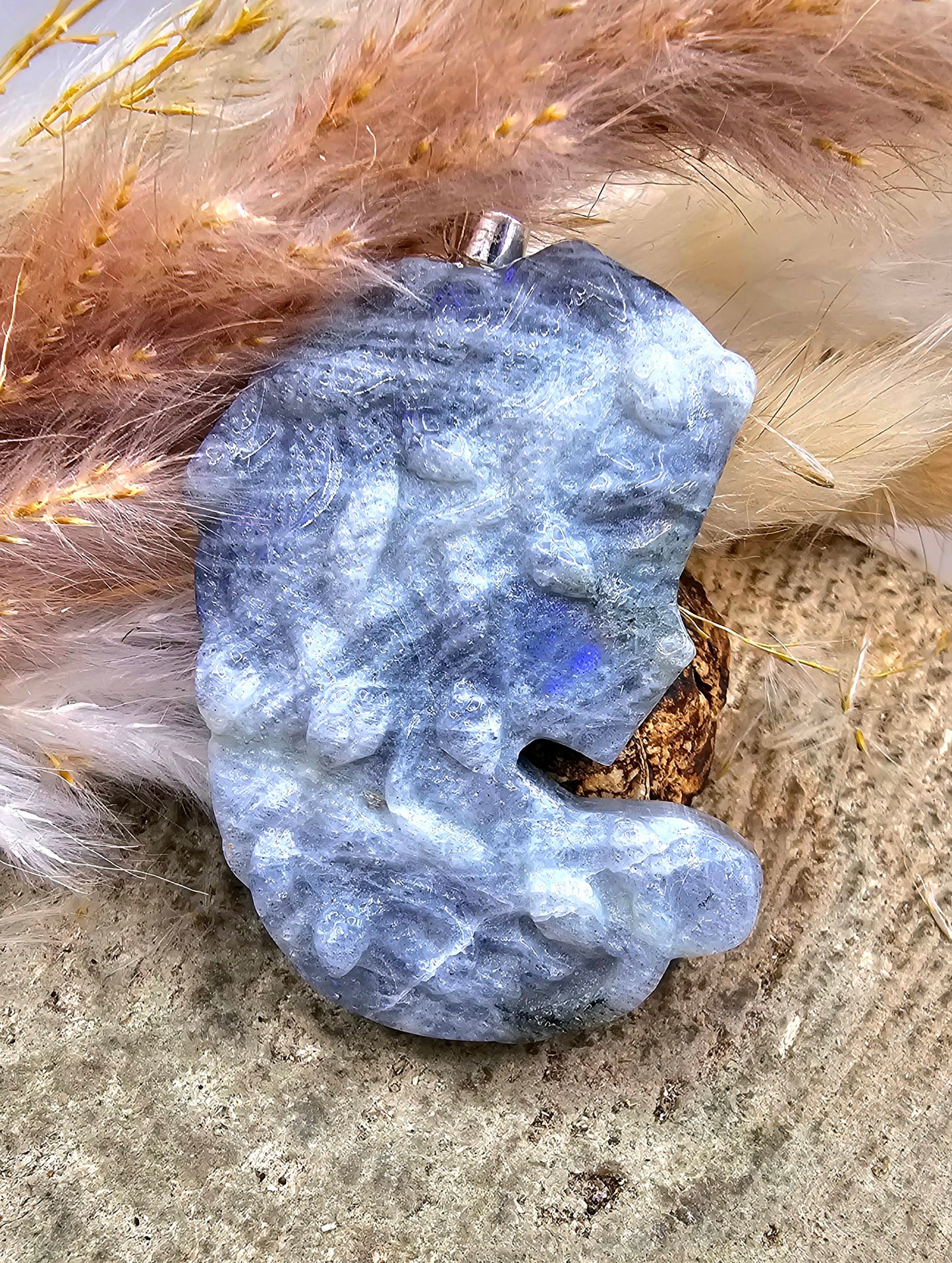 Nature Labradorite Carved Flashy Medusa Big Pendant Necklace