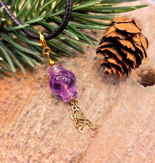 Unique Nature Amethyst Hand Carved Oriental Lantern Pendant Necklace