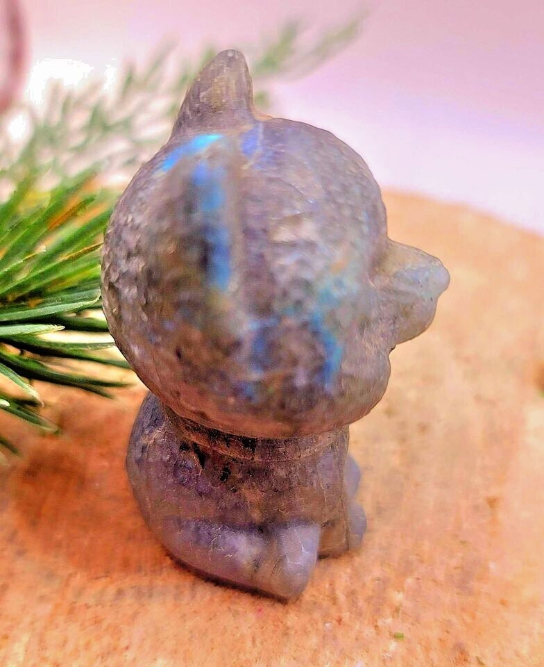 Adorable Nature Labradorite Hand Carved Happy Dog Big Figure