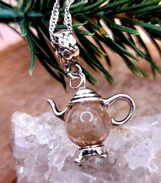 Unique Nature Gold Rutilated Sphere Magic Genie Lamps Pendant Necklace