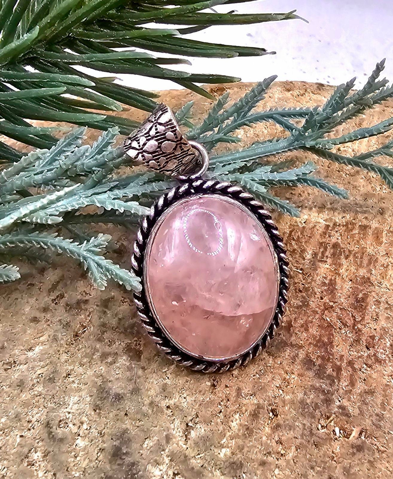 Nature Rose Quartz Sterling Pendant Necklace