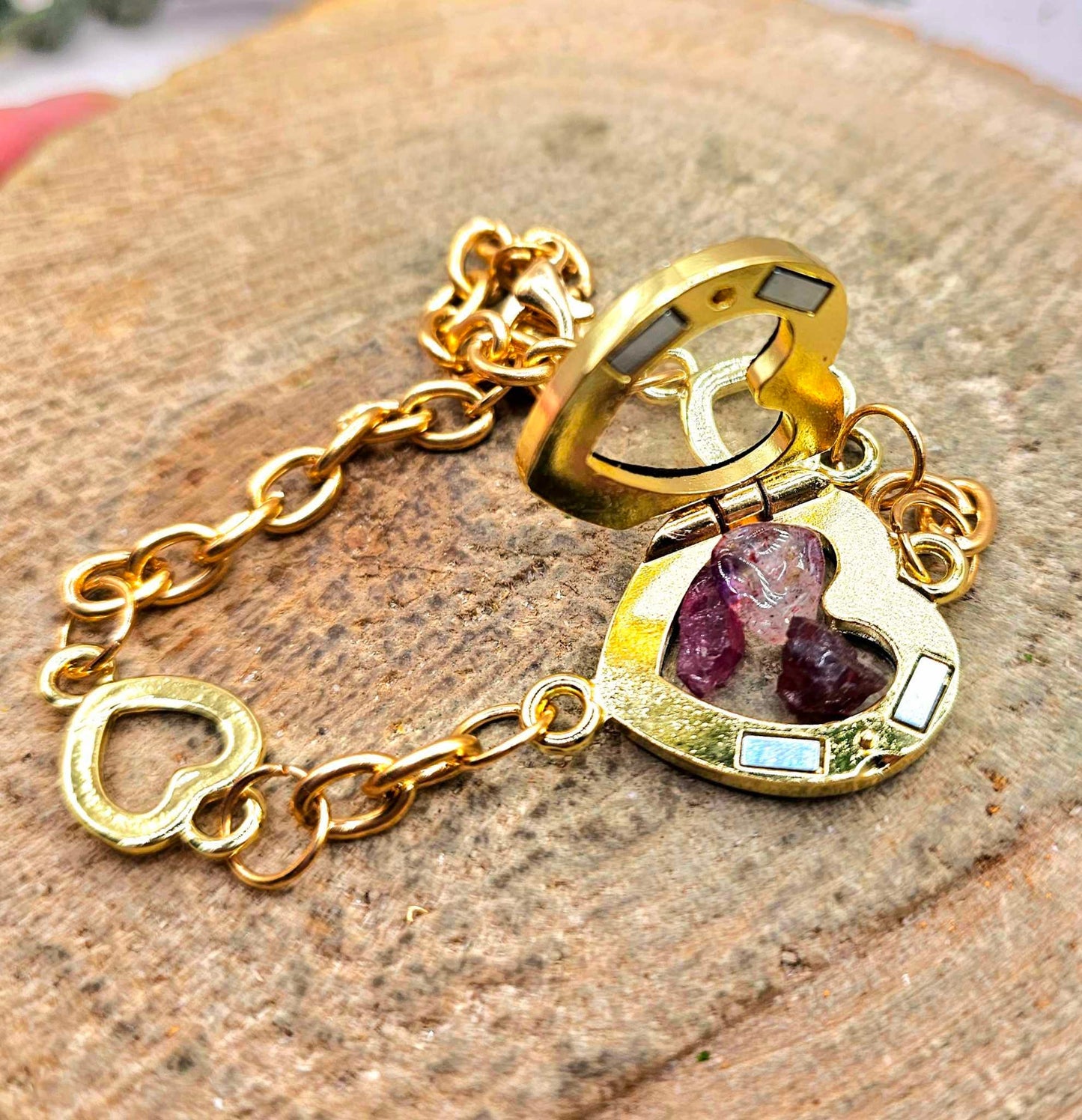 Floating Crystal Stone Openable Heart Locket Bracelet