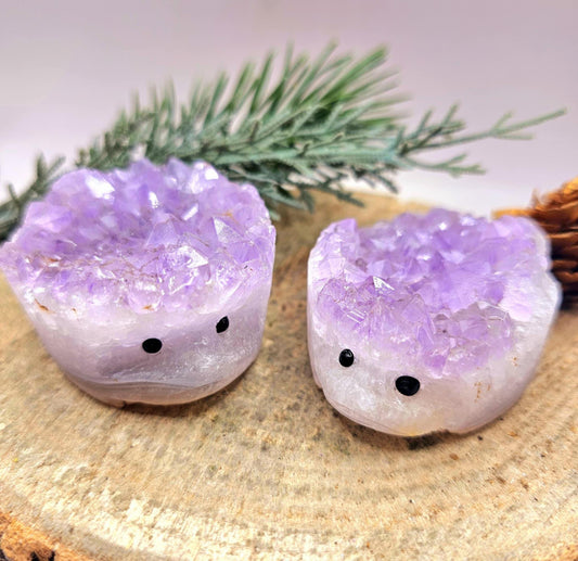 Nature Amethyst Agate Hand Carved CuteHedgehog Decor Figure