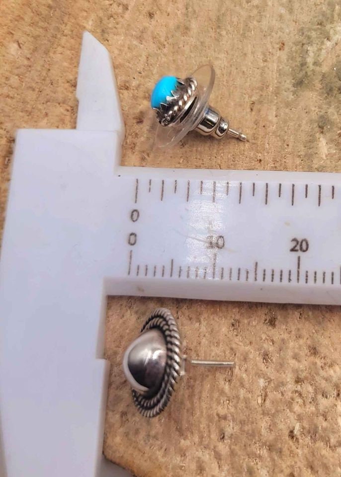 Beautiful 2 Pairs Of Nature Turquoise & Sterling Silver Patterned Earstuds