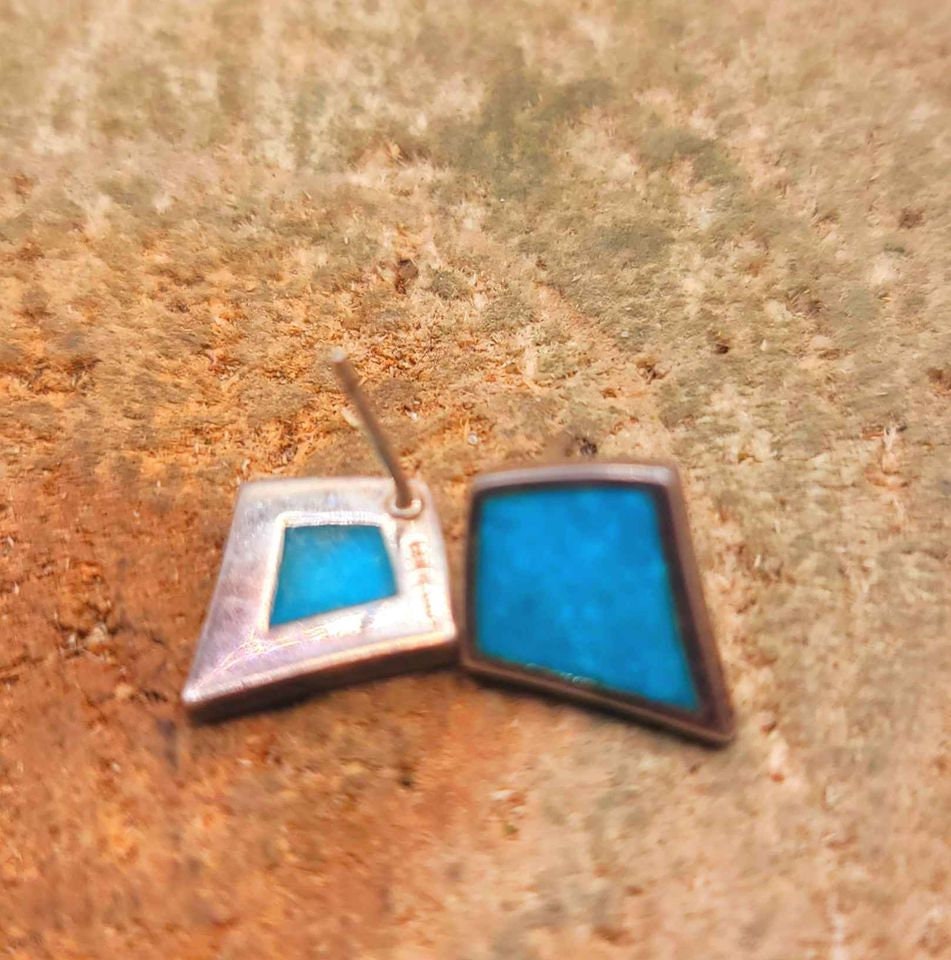 Beautiful 2 Pairs Of Nature Turquoise Diamond & Round Earstuds